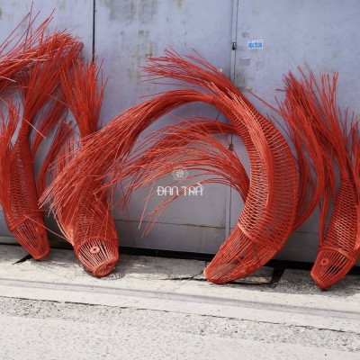 Red rattan pendant lights