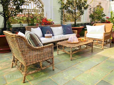 Rustic rattan wicker sofa set