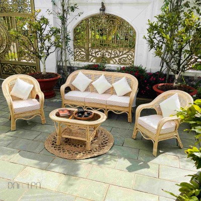 Classic braided natural rattan sofa set