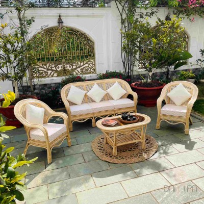 Classic braided natural rattan sofa set