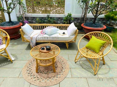 Retro Woven Rattan Sofa Set