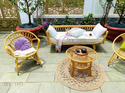 Retro Woven Rattan Sofa Set